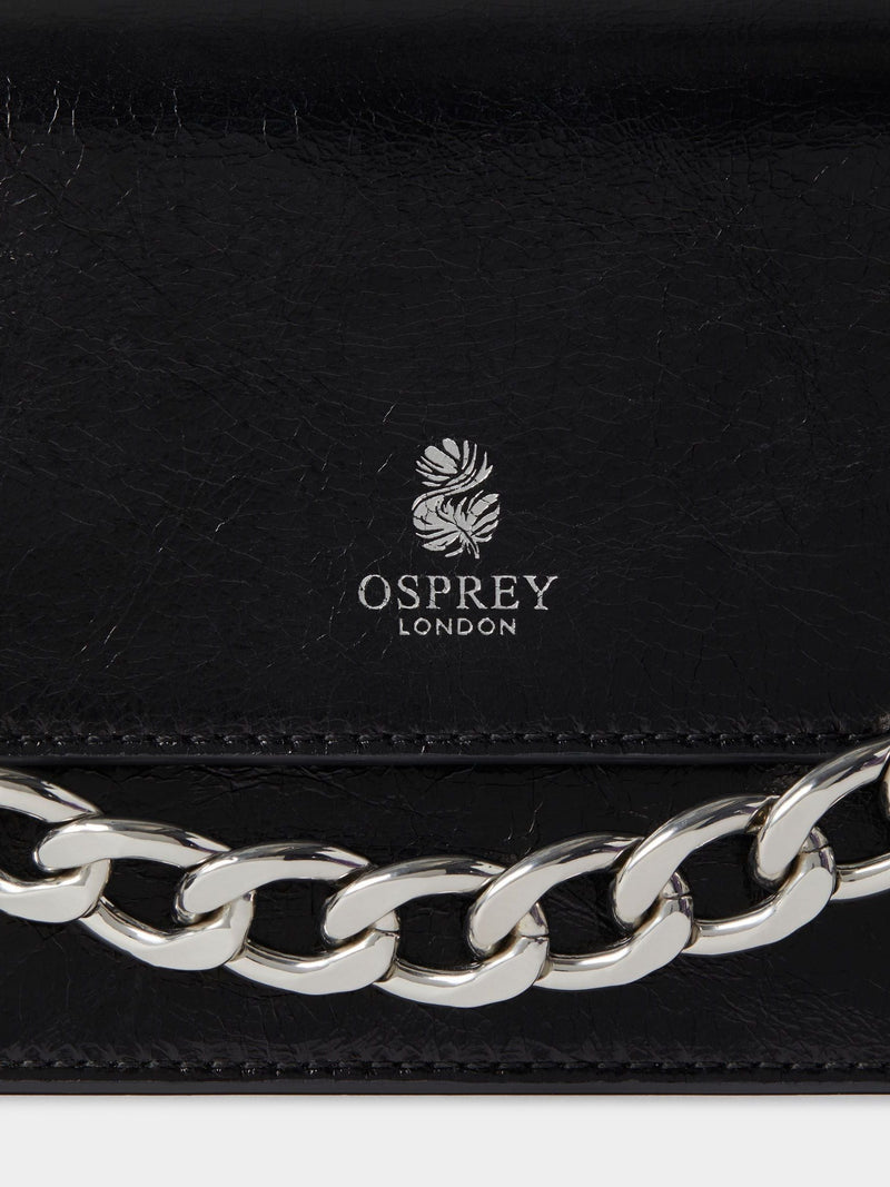 Osprey London black leather mini clutch with chunky chain (British brand)