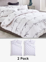 Black/White Bow & Heart Reversible Duvet Cover and Pillowcase Set, 2 Pack