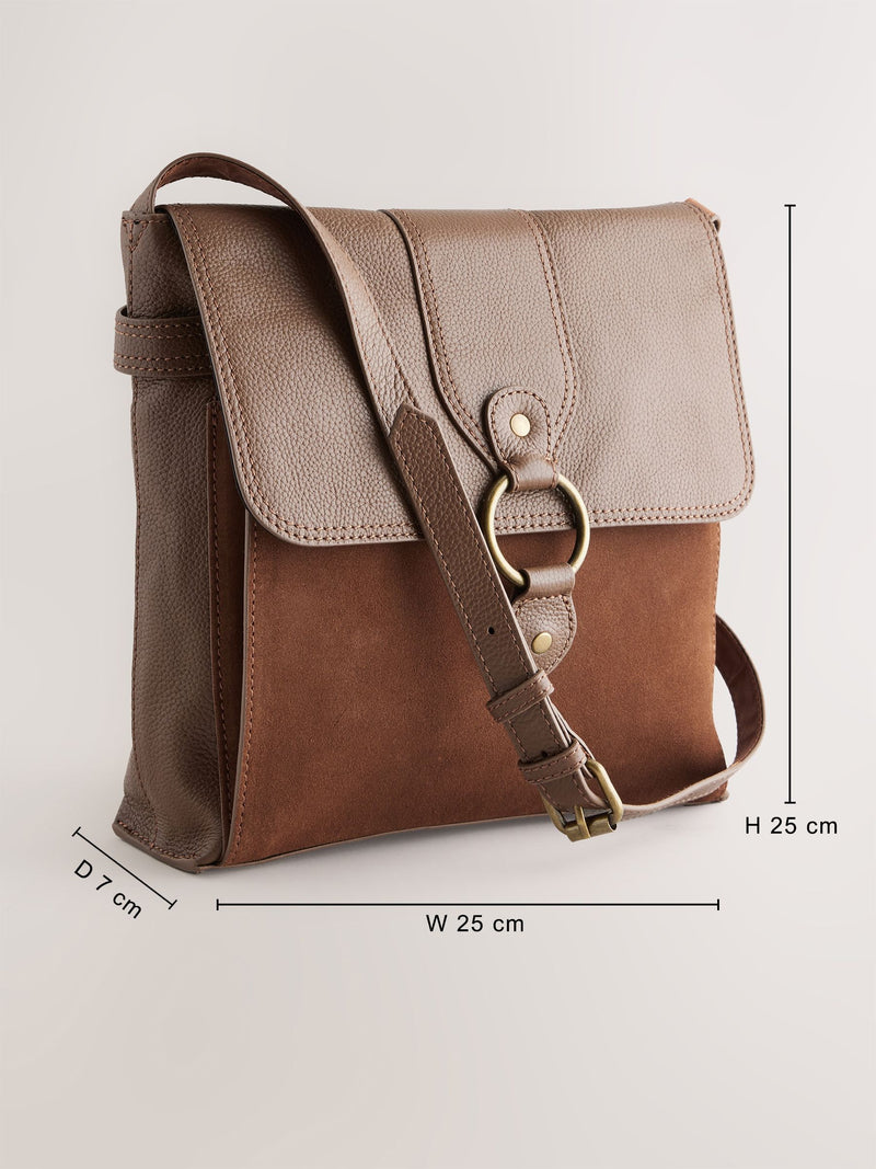 Tan brown genuine leather pocket messenger bag, UK version