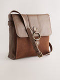Tan brown genuine leather pocket messenger bag, UK version
