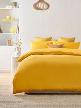 Bright Yellow Cotton Rich Plain Duvet Cover and Pillowcase Set