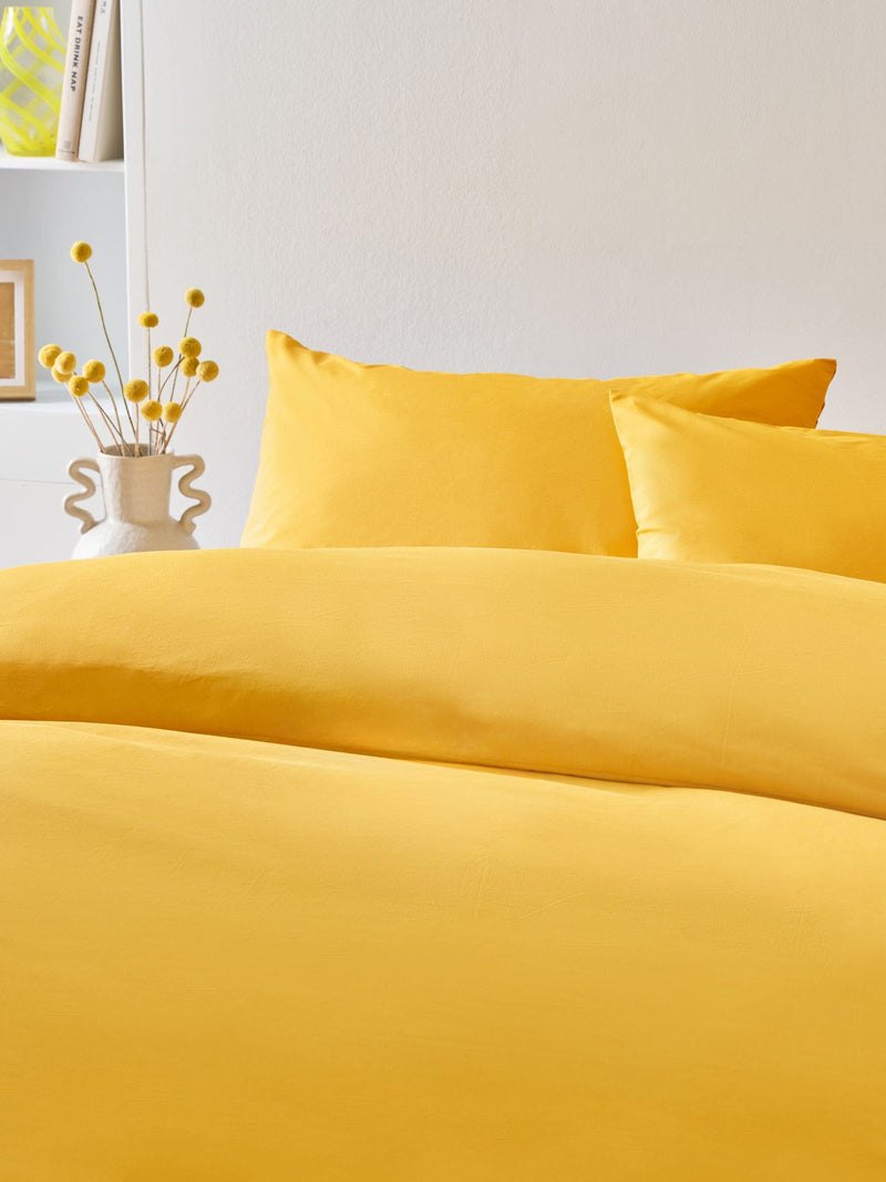 Bright Yellow Cotton Rich Plain Duvet Cover and Pillowcase Set