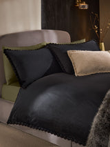 Black Velvet Faux Fur Trim Duvet Cover with Pillowcase Set