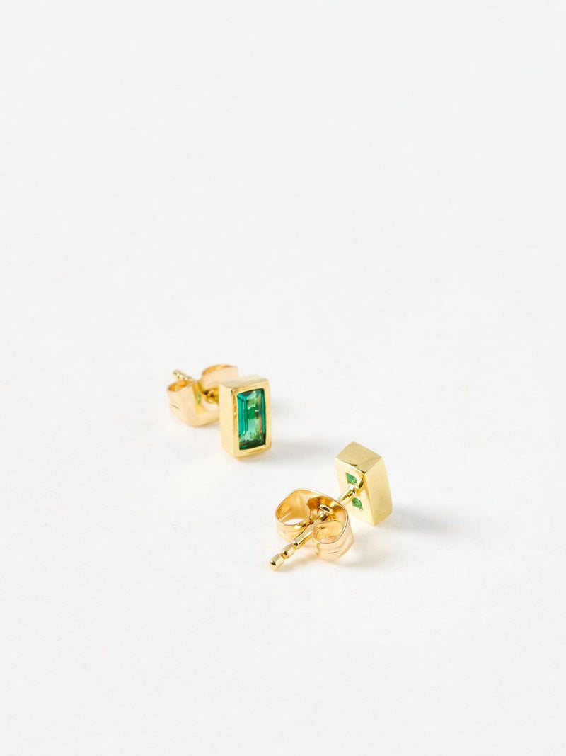 Oliver Bonas gold plated stud earrings with green siamite, imported from the UK