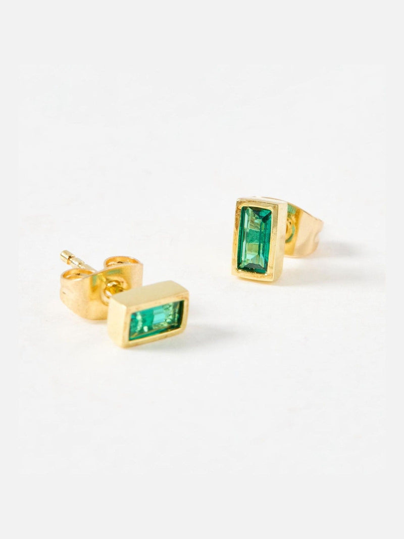 Oliver Bonas gold plated stud earrings with green siamite, imported from the UK