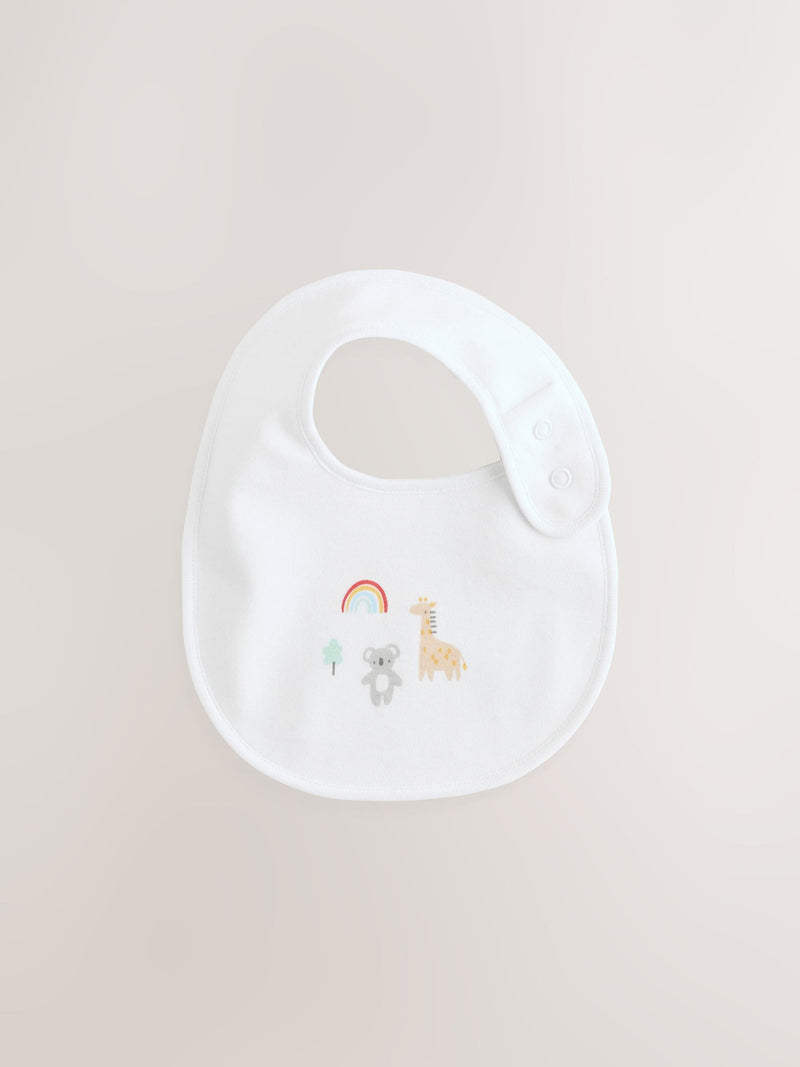 White animal print baby bibs 5 pack (British brand)