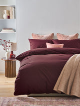 Burgundy Red Cotton Rich Plain Duvet Cover and Pillowcase Set