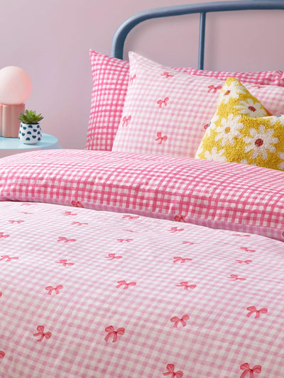 Next heya home Pink Gingham Bows Duvet Set- Buy online at McGrocer