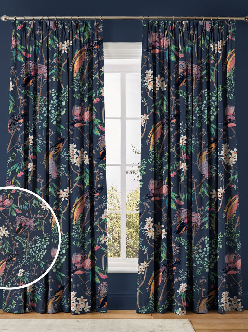 Graham & Brown Night Blue Clavering Birds made to measure curtains, imported from the UK
