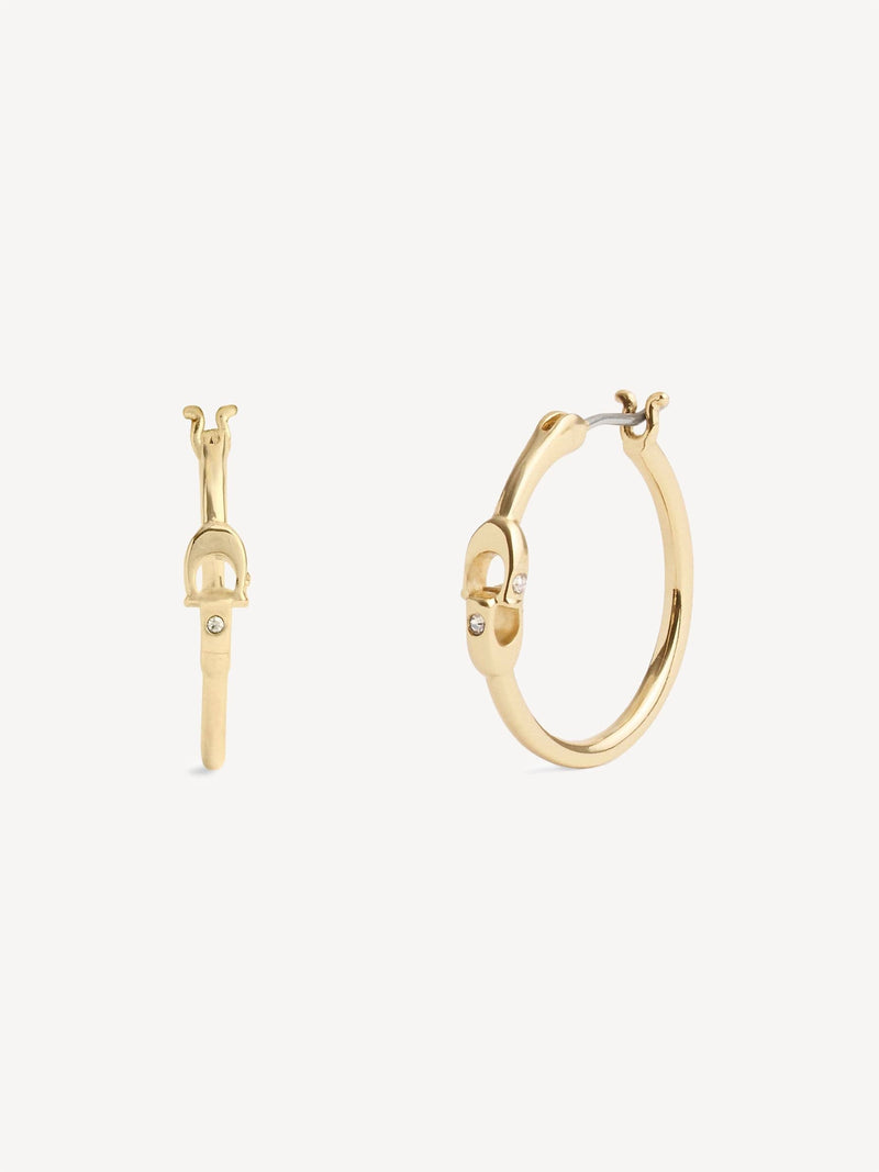 COACH Gold Tone Signature Hoop Earrings - British product