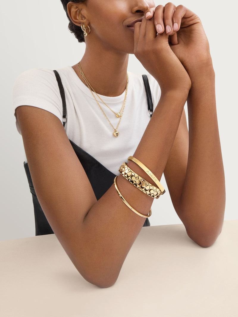 COACH Gold Tone Signature Hoop Earrings - British product