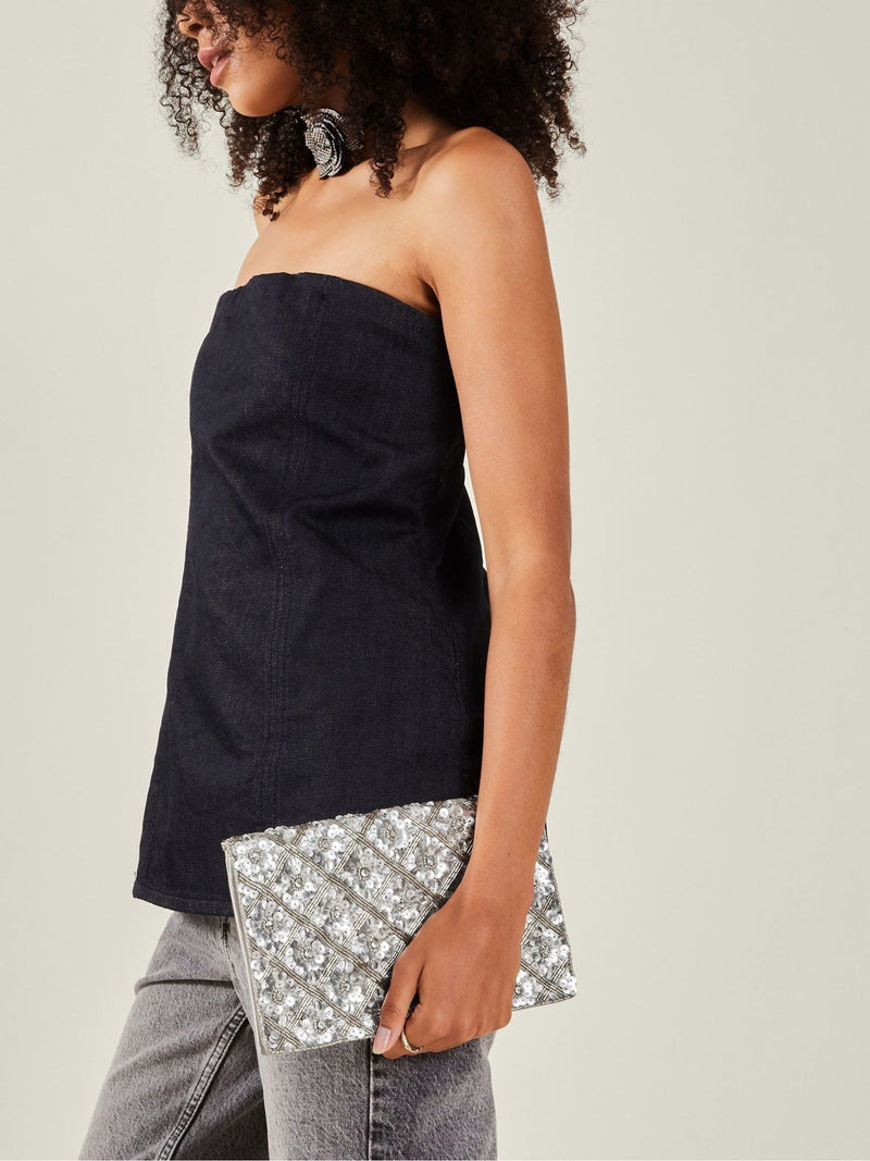 Accessorize Silver Tianna embellished clutch bag (British brand)