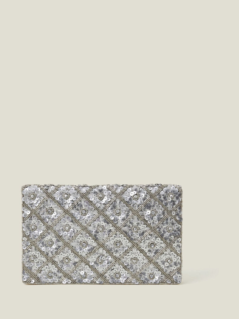 Accessorize Silver Tianna embellished clutch bag (British brand)