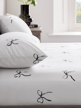 Black/White Bow Fitted Sheet and Pillowcase Set Single Bedding Set