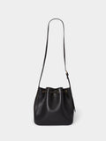 Osprey London Monterrey leather bucket bag in black, imported from the UK