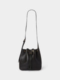 Osprey London Monterrey leather bucket bag in black, imported from the UK