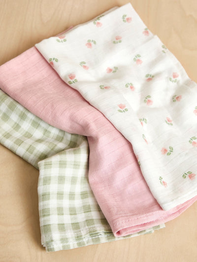 Next JoJo Maman Bébé Gingham Floral 3-Pack Muslin Cloths- Buy online at McGrocer