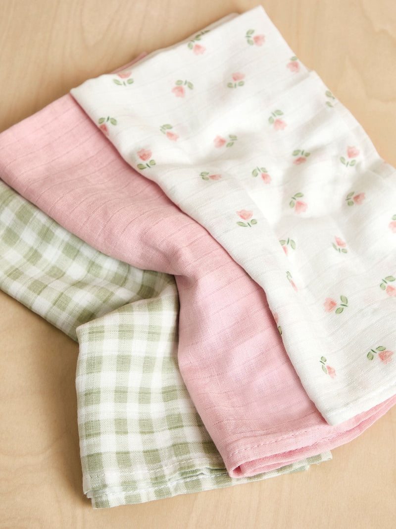 JoJo Maman Bébé gingham floral muslin cloths 3-pack - British product