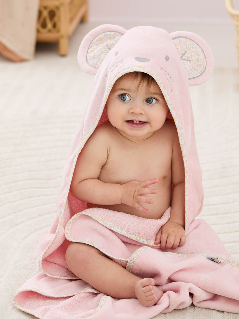 JoJo Maman Bébé pink mouse hooded towel 75x75cm (British brand)