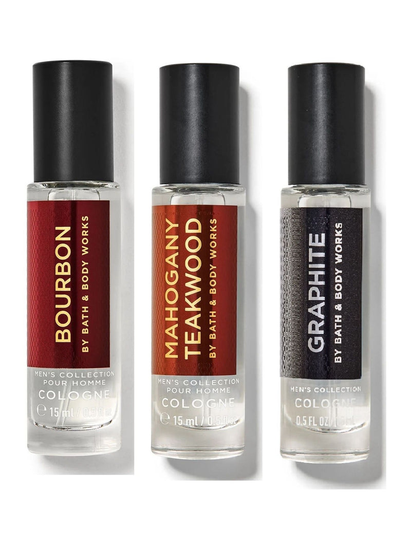 Bath & Body Works men's cologne set Graphite Bourbon Mahogany Teakwood 3x15mL - British product