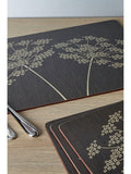Black large cork backed placemats set with floral art - British product
