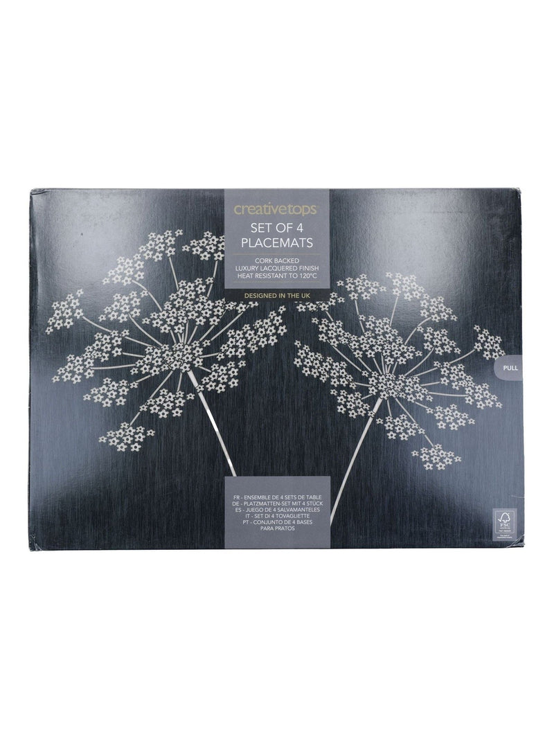 Black large cork backed placemats set with floral art - British product