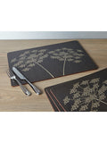 Black large cork backed placemats set with floral art - British product