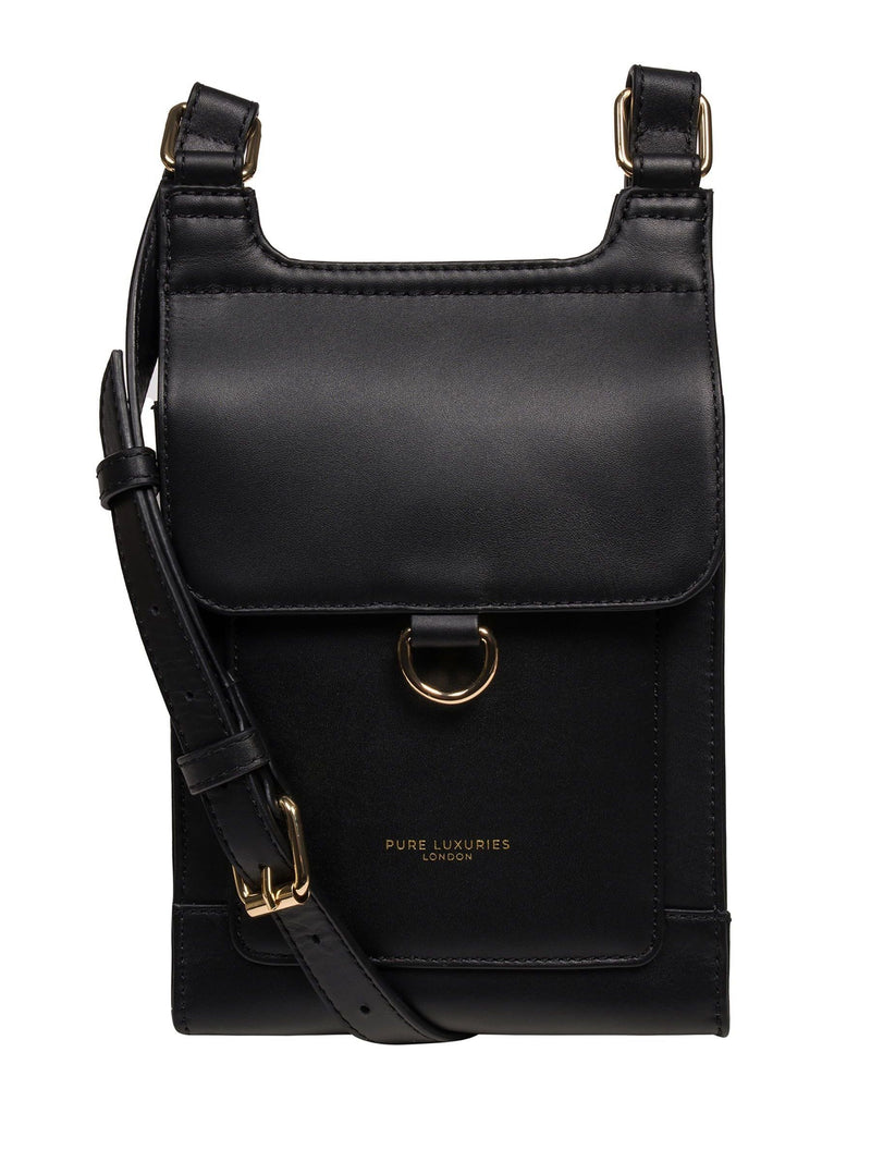 Pure Luxuries London black Erma leather cross-body bag, imported from the UK