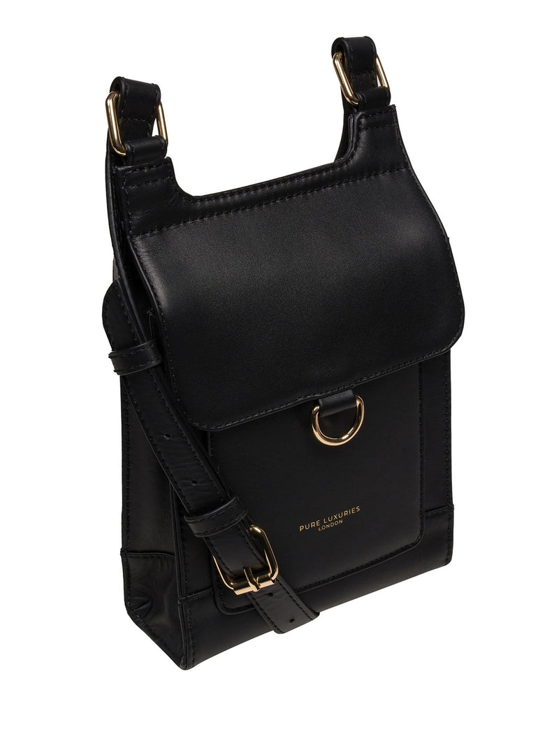 Pure Luxuries London black Erma leather cross-body bag, imported from the UK