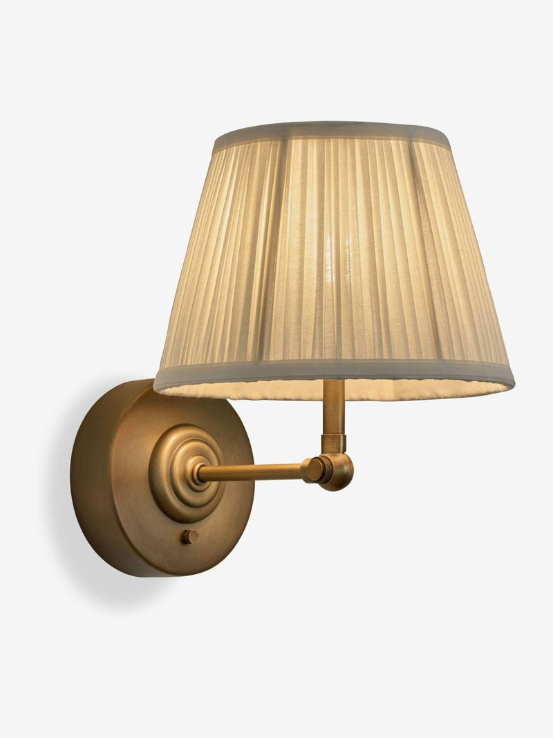 Twyford rechargeable wall light antique brass fabric shade, imported from the UK