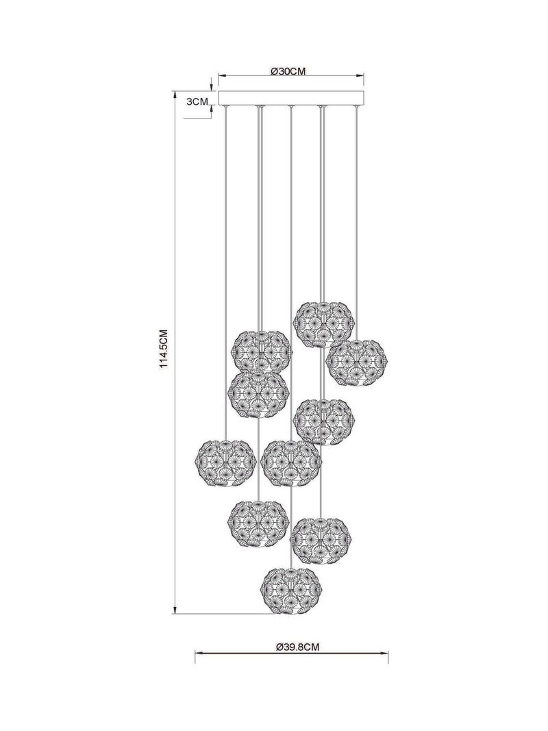 Chrome Fiori 10 light cluster ceiling light 40cm - British product