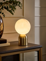 Next Ebro Rechargeable Table Lamp - Brass Base with Faux Alabaster Shade, 25cm- Buy online at McGrocer