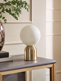 Brass Ebro rechargeable table lamp with faux alabaster shade, imported from the UK