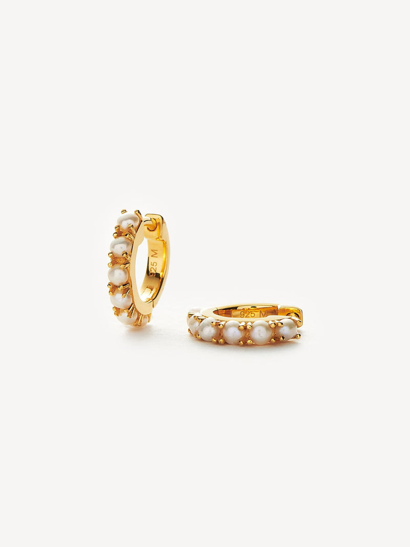 Missoma gold vermeil pearl huggie earrings, imported from the UK