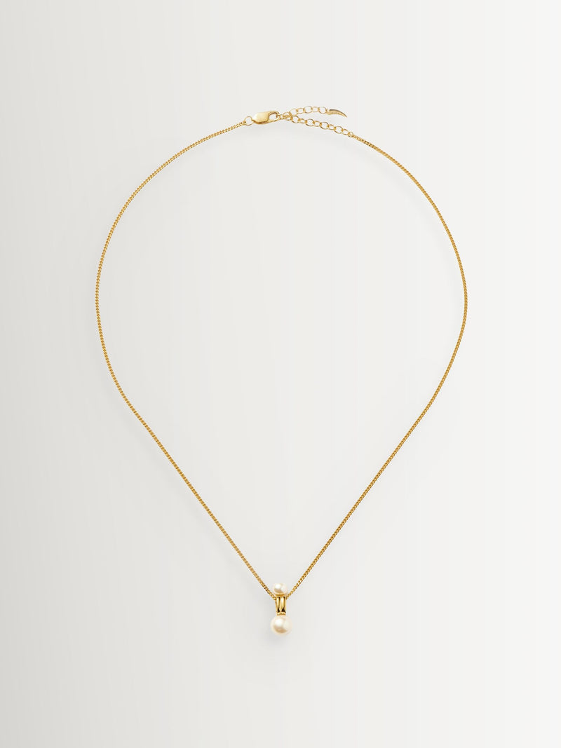 Missoma double pearl pendant necklace with gold curb chain (British brand)
