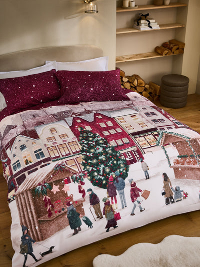 Next Red Town Scene Festive Christmas Reversible Duvet Cover and Pillowcase Set- Buy online at McGrocer