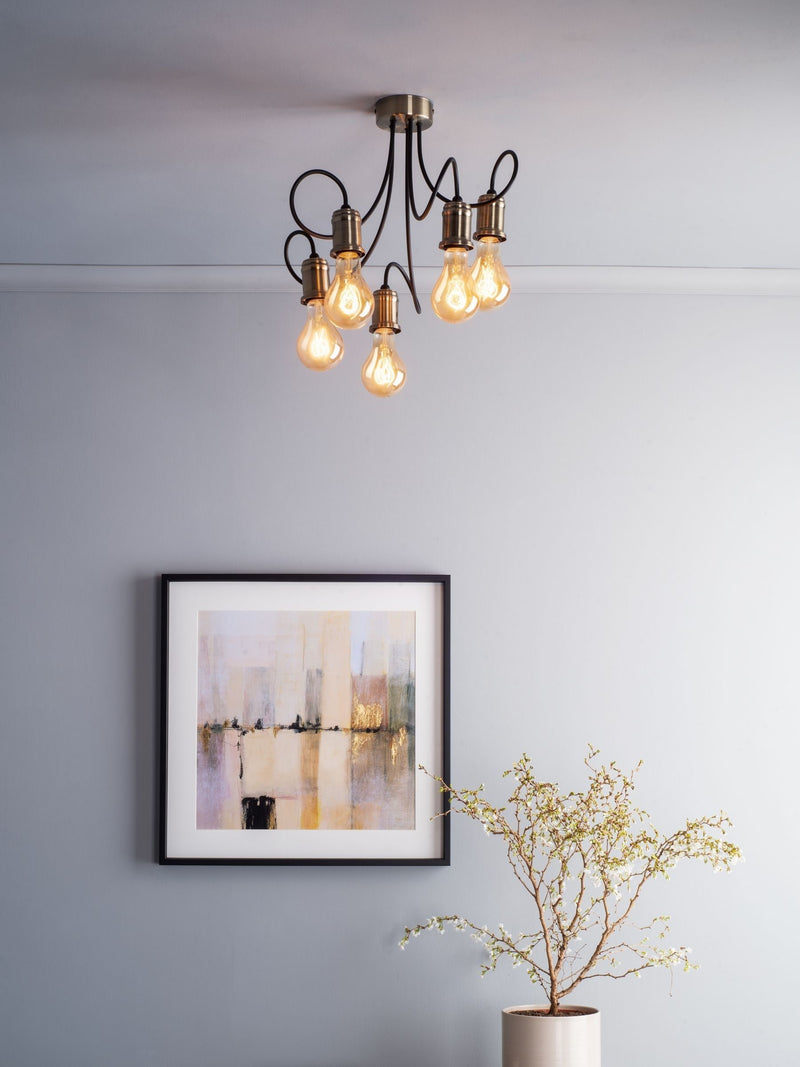 Dar Lighting Alzbet semi flush ceiling light antique brass 5-light - British product
