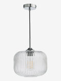 Dar Lighting Demarius ribbed glass pendant light, imported from the UK