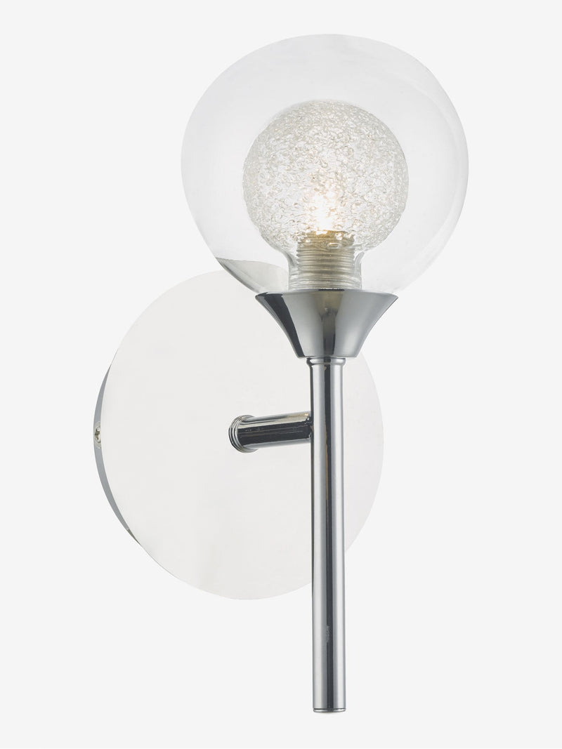 Dar Lighting Zeke wall light polished chrome glass orb 23cm - British product