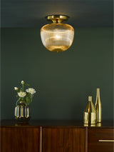 Next Dar Lighting Abrielle Brushed Bronze Amber Ribbed Glass Flush Ceiling Light- Buy online at McGrocer