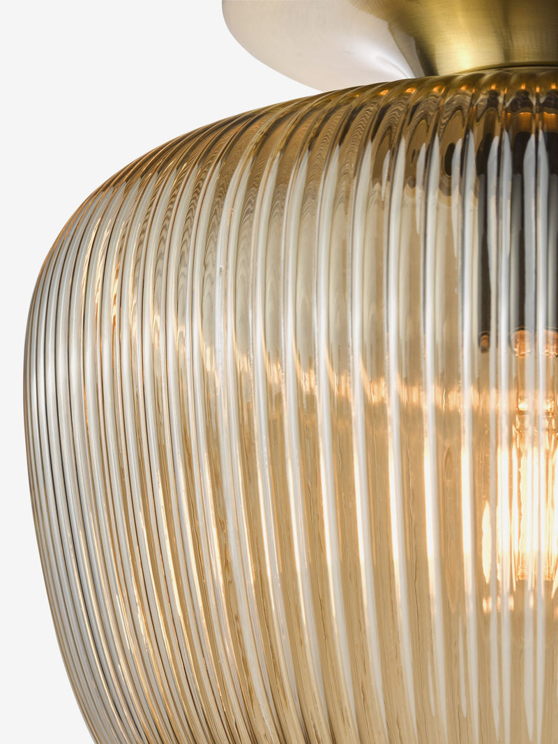 Dar Lighting Abrielle flush ceiling light brushed bronze amber glass UK version