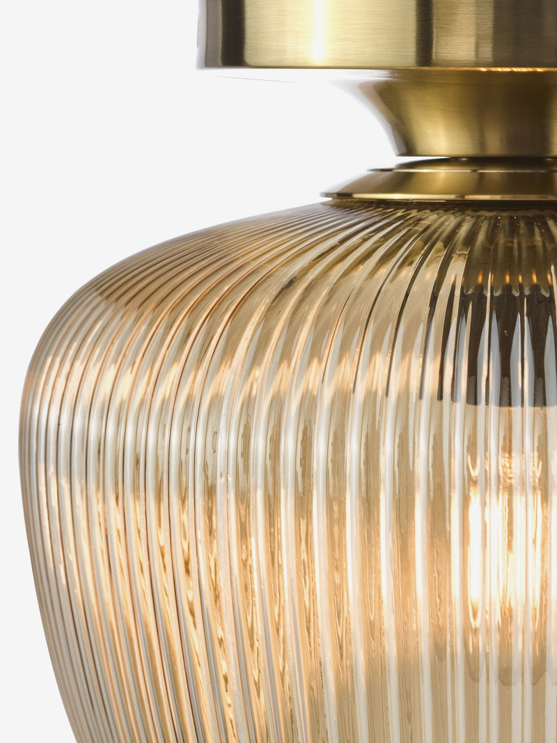 Dar Lighting Abrielle flush ceiling light brushed bronze amber glass UK version