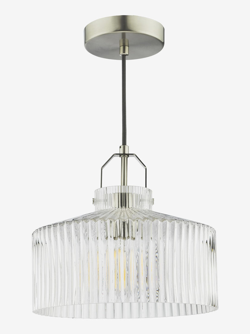 Dar Lighting pendant ceiling light satin nickel ribbed glass 26cm (British brand)