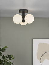 Next Dar Lighting Blake Matt Black Opal Glass 3 Light Semi Flush Ceiling Light 29cm- Buy online at McGrocer