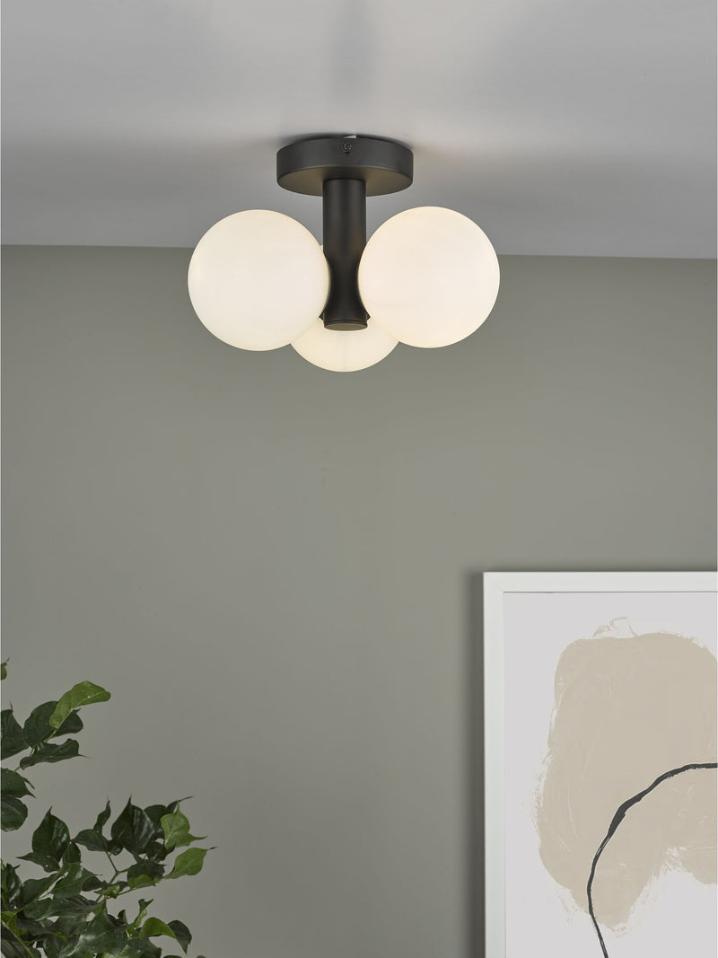 Dar Lighting Blake semi flush ceiling light matt black opal glass, UK version