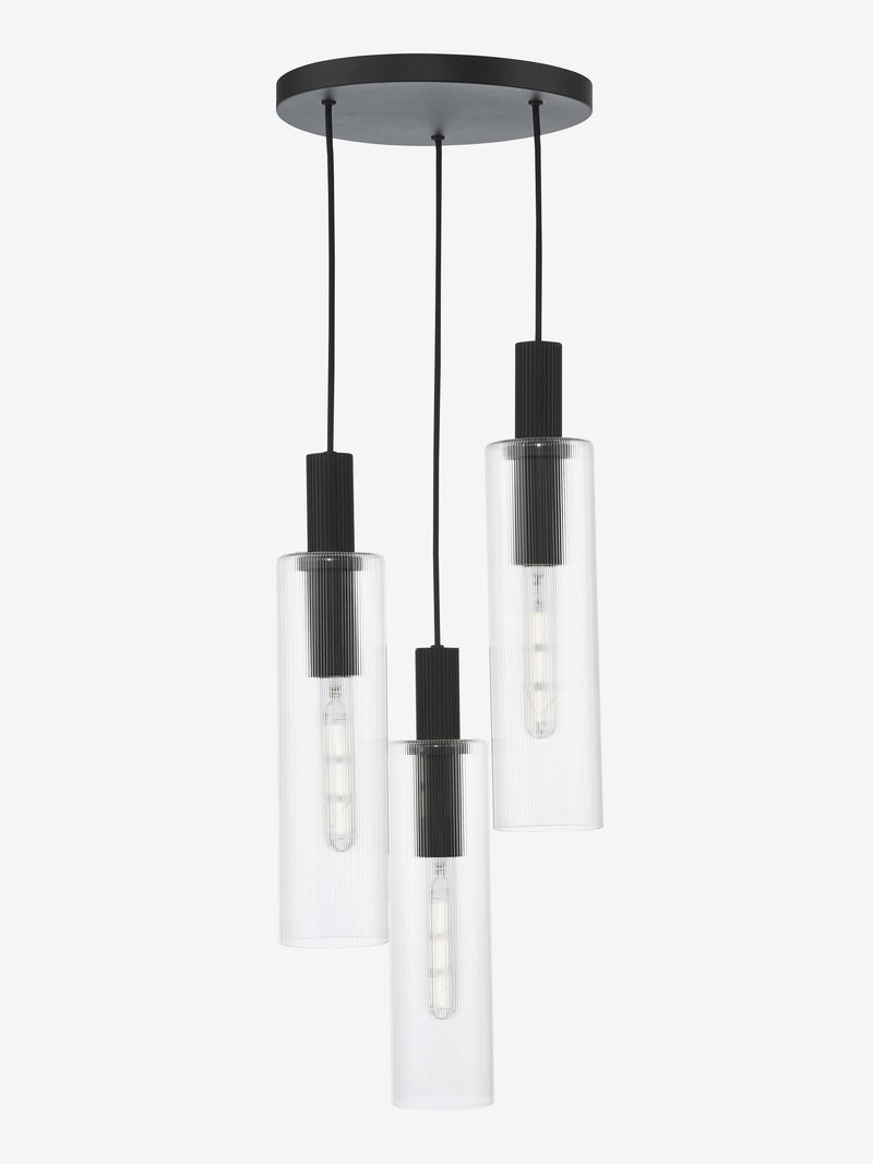Dar Lighting Ruben 3 light cluster pendant satin black, imported from the UK