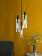 Next Dar Lighting Ruben 3 Light Cluster Pendant Ceiling Light in Satin Black with Ribbed Glass- Buy online at McGrocer