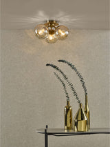 Next Dar Lighting Ulrika Antique Bronze Amber Glass 3 Light Flush Ceiling Light 39cm- Buy online at McGrocer