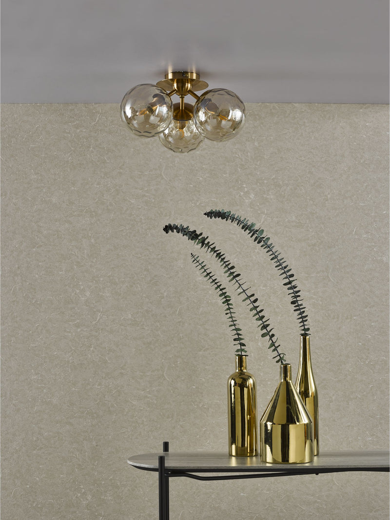Dar Lighting Ulrika flush ceiling light antique bronze amber glass UK version