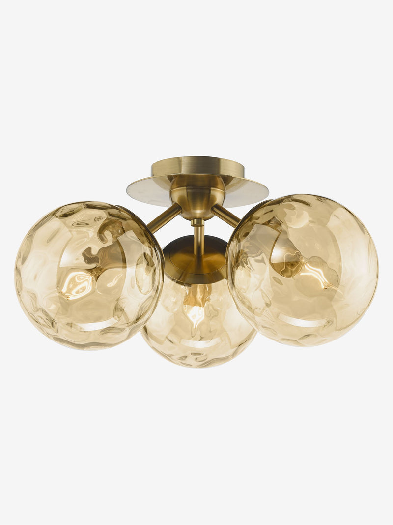 Dar Lighting Ulrika flush ceiling light antique bronze amber glass UK version